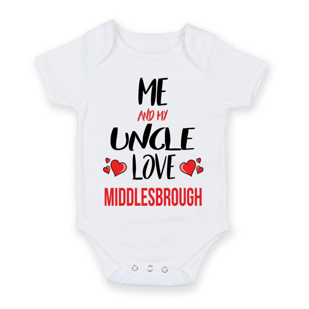 Me and My Uncle Love middlesbrough - Personalised FOOTBALL TEAM Baby Boy Girl Unisex Short Sleeve Vest Bodysuit (0-3 months)