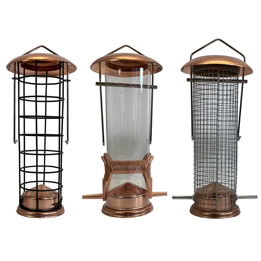 Selections Copper Style Hanging Bird Feeders Seed, Nut And Fatball Set