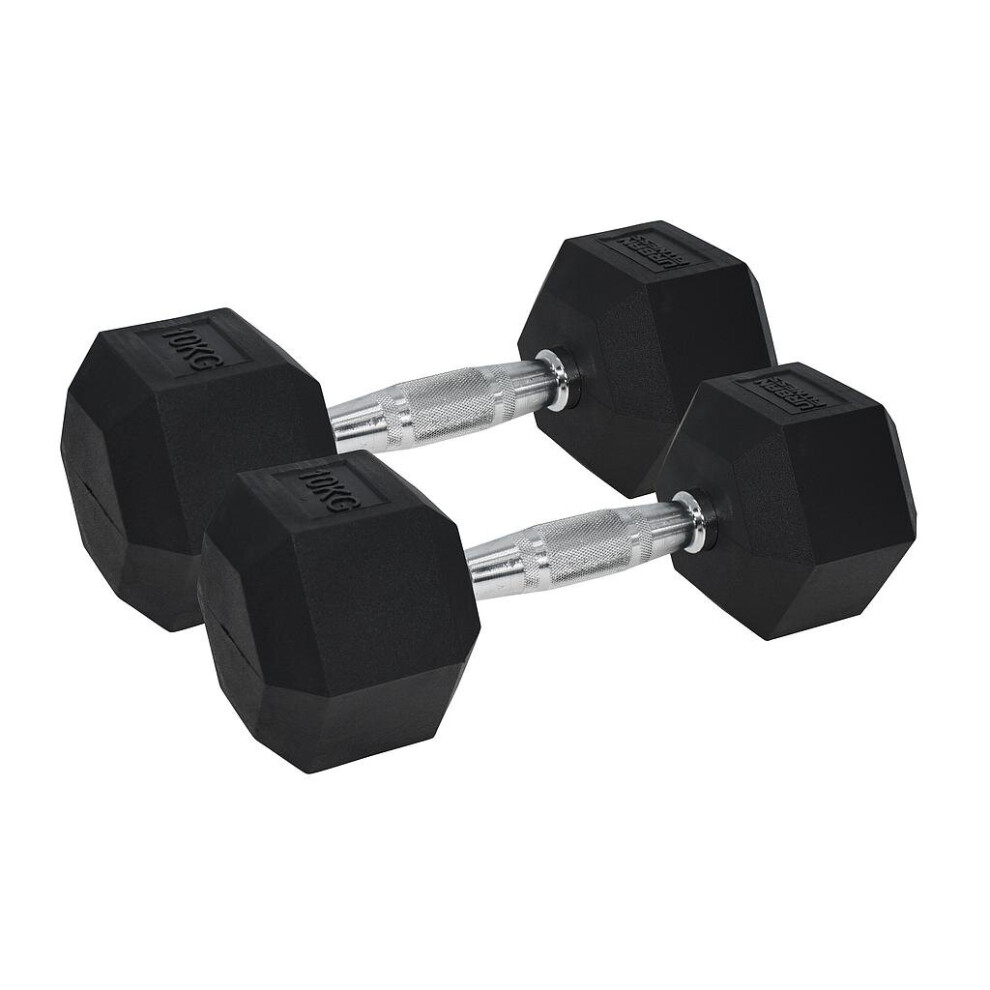 Urban Fitness PRO Hex Dumbbell - Rubber Coated (Pair) - 2 X 10kg - Black