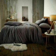 (Double) Teddy Bear Fleece Duvet Cover Bedding Set Cosy Thermal Warm Charcoal Single Double King
