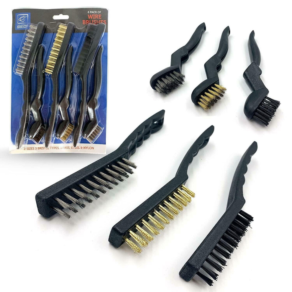 6X Small Wire Brush Set Steel Brass Nylon Mini Cleaning Brushes Rust 5060507282236
