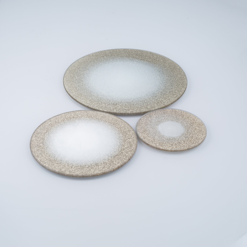 (Gold, 10cm) 3 Size Round Mirror Candle Plates Cake Centrepiece