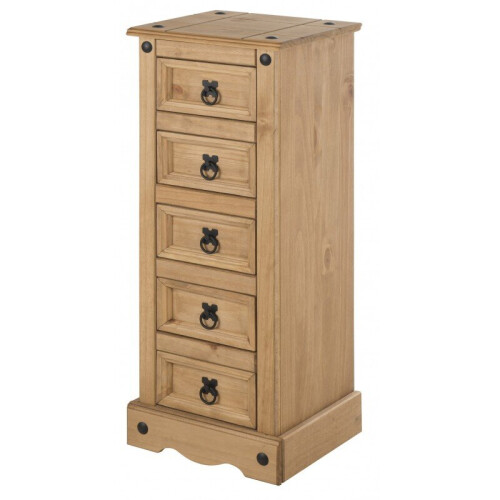 Mercers Furniture Corona Narrow 5 Drawer Bedside Cabinet Solid Wood Mexican Pine