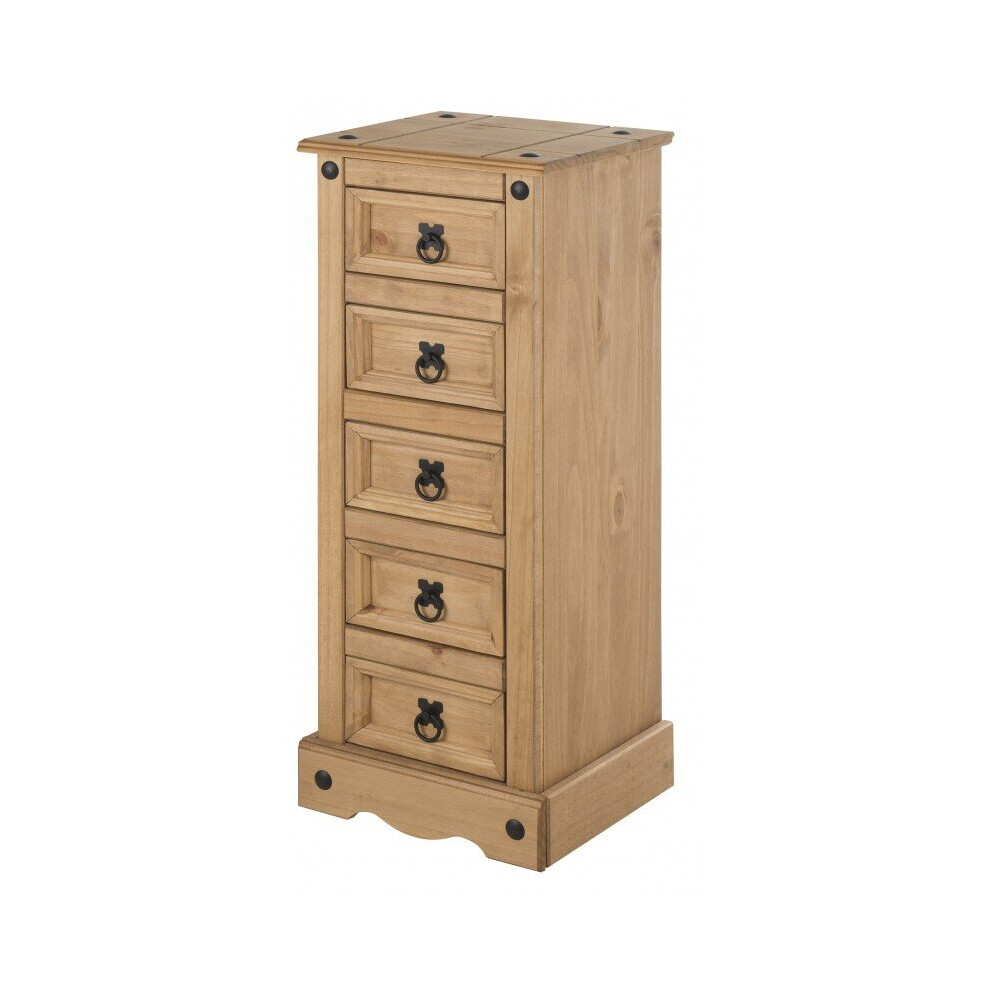 Corona Narrow 5 Drawer Bedside Solid Pine Bedroom Furniture