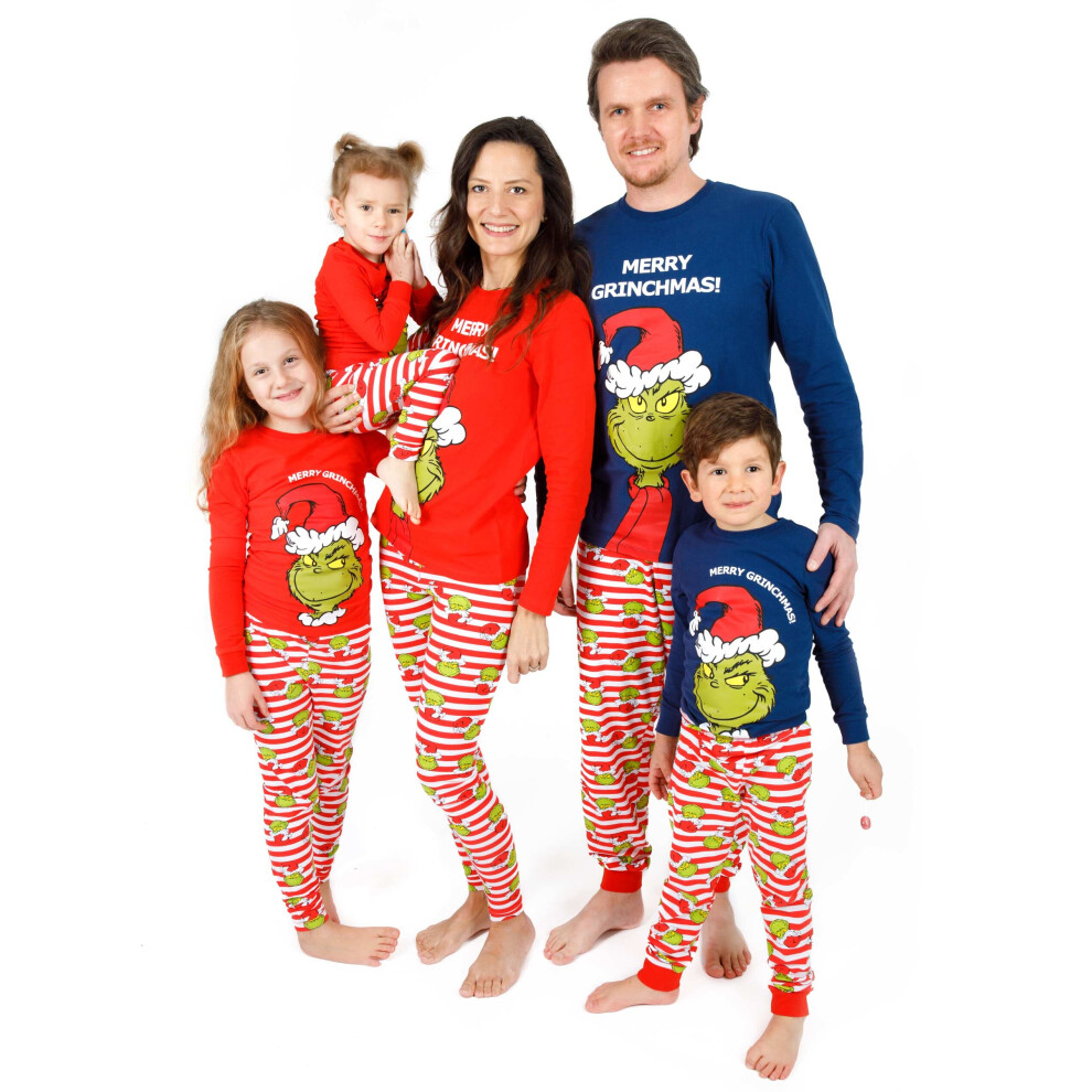 (Boys, 7-8 Years) The Grinch Matching Family Christmas Pyjamas Adults Kids Snug Fit