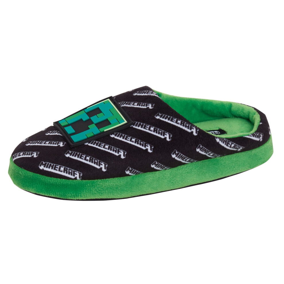 (UK 10 Child) Boys Minecraft Slippers Kids Creeper Gaming Open Back Mules Slip On House Shoes