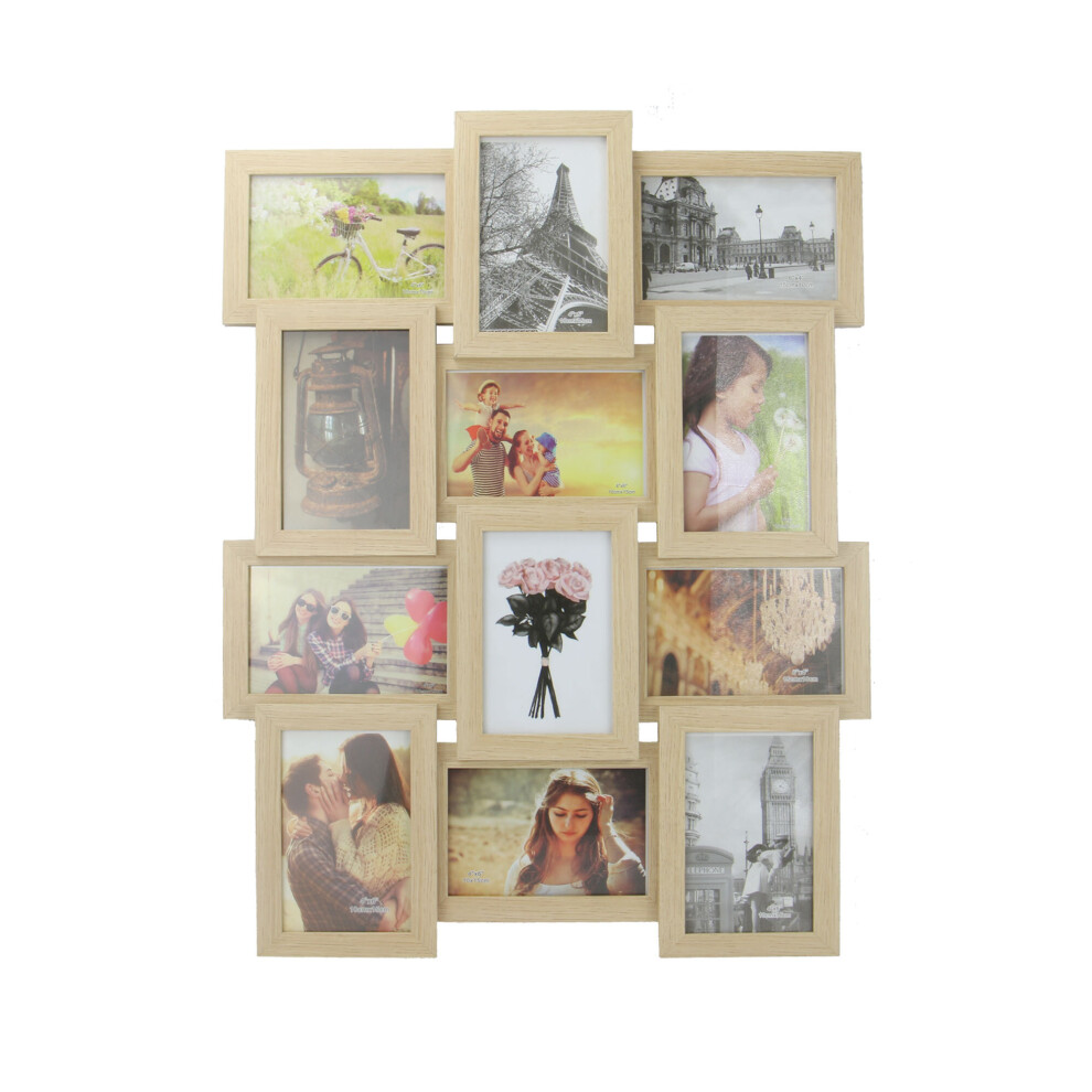 12 Photo Frame 6x4 Multi Picture Display Wooden Collage Frame M&W
