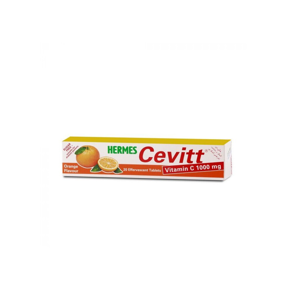 Hermes Cevitt 1000MG Orange Effervescent Contains Vitamin C Tablets 20's