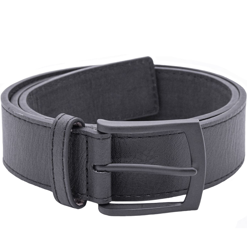 (60, Black) Duke D555 Mens Ozzy Big Tall Kingsize Leather Matt Metal Buckle Belt - Black