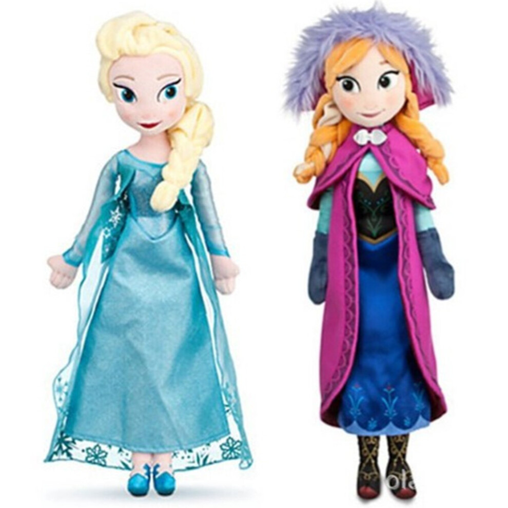 (Elsa+Anna, 40cm) 2PCS Frozen Anna Elsa Dolls Snow Queen Princess Stuffed Doll Plush Kids Toys
