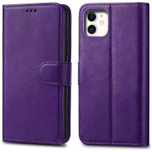 Elite Leather Flip Wallet Cover for iPhone 11 Pro (5.8) - Purple, Card Slots, Stand, Magnetic Closure