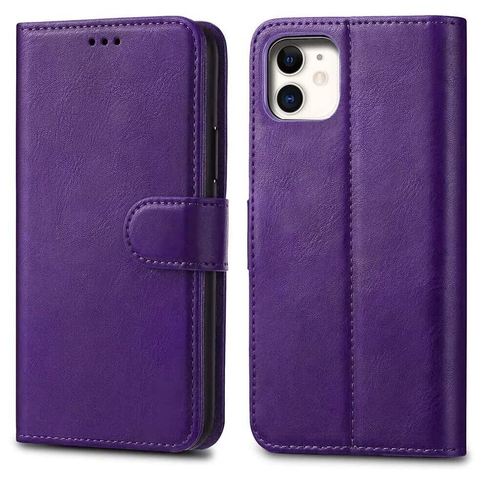 Elite Leather Flip Wallet Cover For Iphone 11 Pro (5.8) - Card Slots, Stand, Magnetic Closure Purple 880001300169