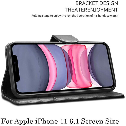 For Apple iPhone 11Pro-Max(6.5) Elite Leather Flip Wallet cover Black 1