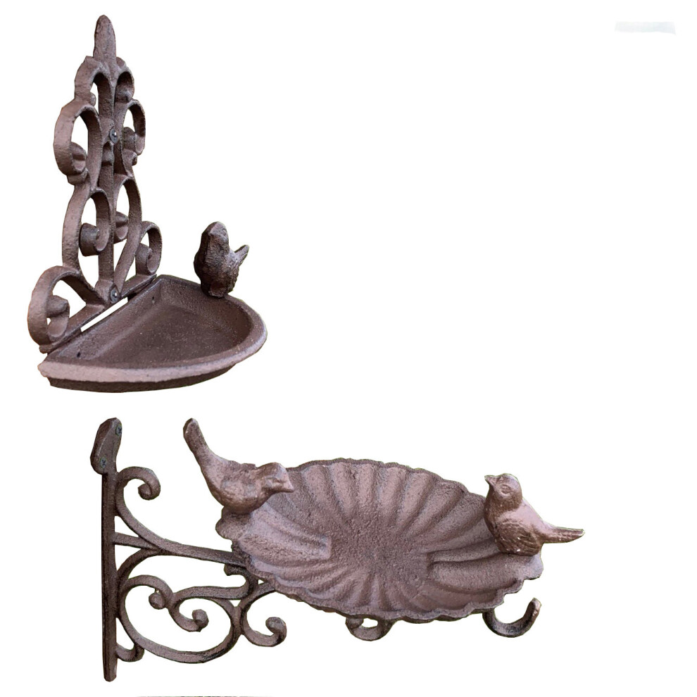 Selections Conwy & Venus Cast Iron Wall-Mounted Bird Feeders & Bath (Set Of 2) – Dual-Use Garden Decor