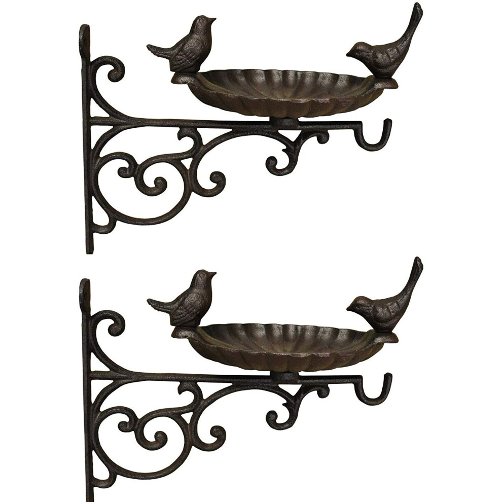 Selections Venus Cast Iron Wall Mounted Bird Bath Feeder With Hanger (Set Of 2)