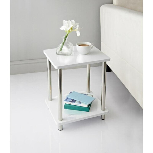 Small 2 Tier White Gloss Side Table with Shelf 1