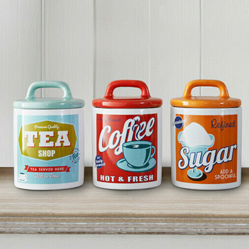 Retro Set 0f 3 Classic 50's 60's Style Tea, Coffee & Sugar Canisters Jars