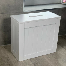 Wooden White Crisp Finish Small Toilet Cleaning Product Storage Tidy Box Unit