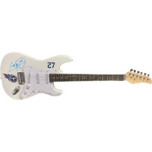 Athlon Sports CTBL-031372 39 in. Eddie George Signed Tennessee Titans Logo FS Strat Electric Guitar, White - Number 27 - Beckett Witnessed