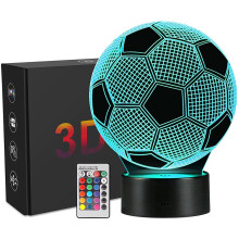 BTShop-Linkax 3D LED Night Light Footbal Night Lamp Optical Illusion Light Illuminating Light Desk Table Light 7 Color Remote C