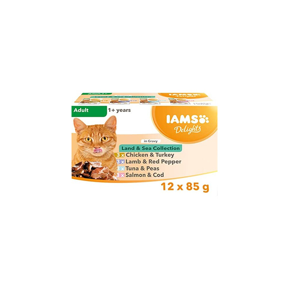 Iams Delights Wet Food Land And Sea Collection With Meat And Fish In Gravy, 12 X 85G