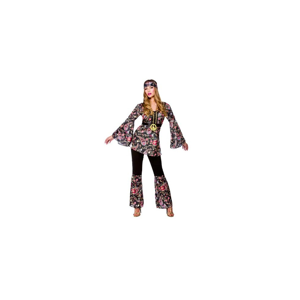 Adult Female Peace Lovin' Hippie Fancy Dress Costume (Women: 14-16) Black