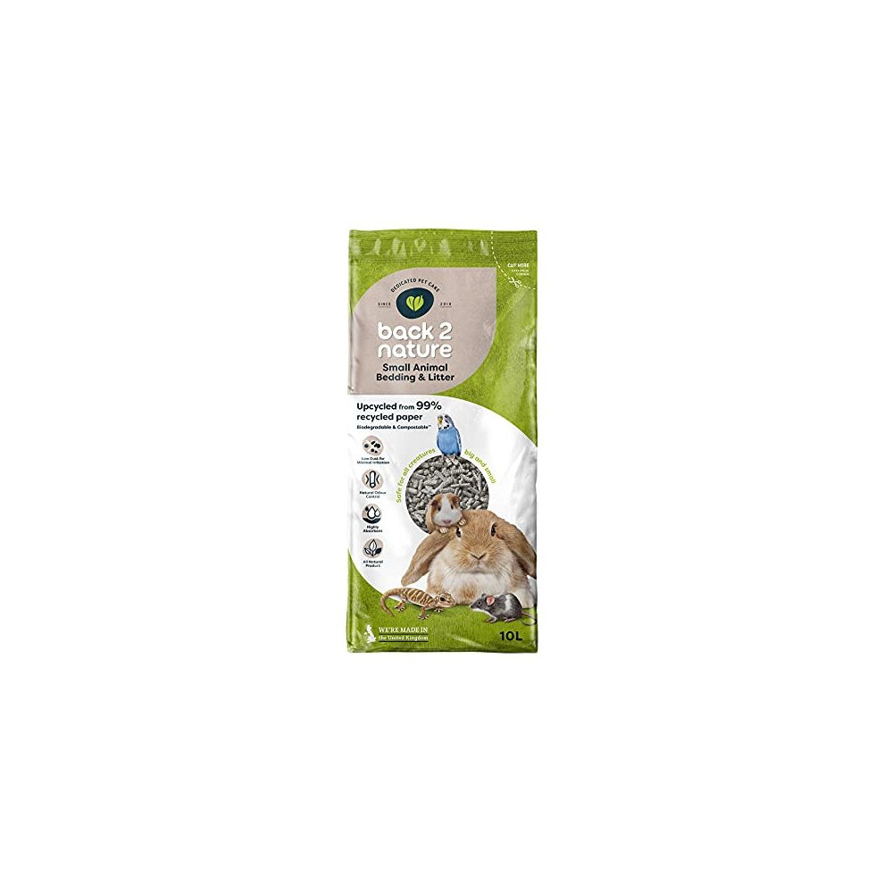 back-2-nature Small Animal Bedding & Litter 10L - 99% Recycled Paper, Low-Dust, Moisture-Absorbing Pellets (10B2N10)