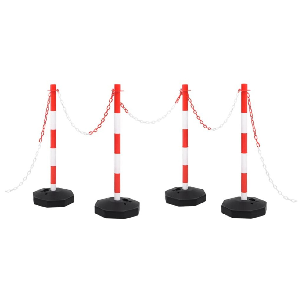 Vidaxl Chain Post Set With 10 M Plastic Chain Traffic Post Safety Warning Sign