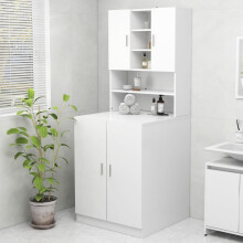 vidaXL White Washing Machine Cabinet - Indoor Bathroom Cupboard with 2 Doors and 9 Compartments (70.5 x 25.5 x 90 cm) – 808386
