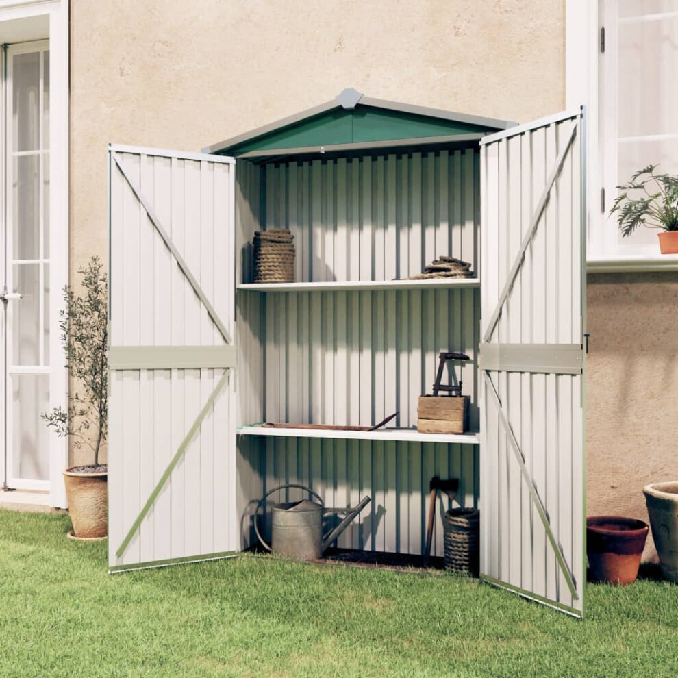 vidaXL Garden Shed Green Galvanised Steel Outdoor Terrance Tool Storage Shed