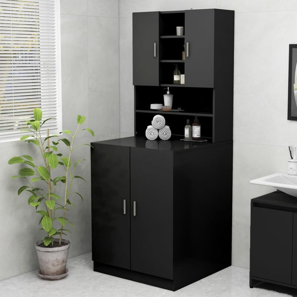 Vidaxl Washing Machine Cabinet Black Indoor Bathroom Cupboard Storage Rack