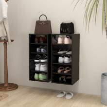 vidaXL 2x Shoe Cabinets Black Engineered Wood Shoe Storage Organiser Shelf