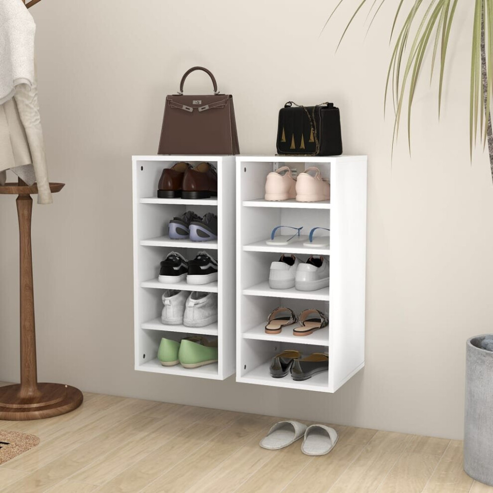 vidaXL 2x Shoe Cabinets White Engineered Wood Shoe Storage Organiser Shelf