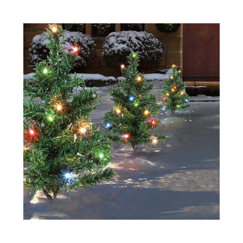 6pc 5m Christmas Green Tree Outdoor Path Lights with 15 Multi Colour LEDs per Tree