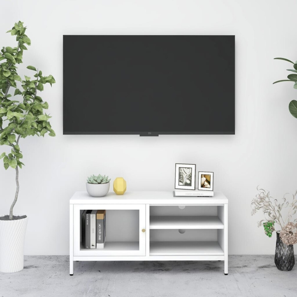 Vidaxl Tv Cabinet White Steel And Glass Stereo Cabinet Tv Stand Unit Lowboard