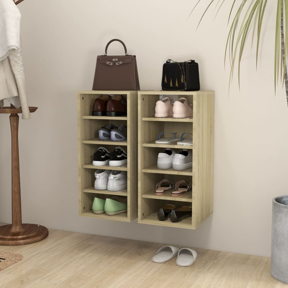 vidaXL 2x Shoe Cabinets Sonoma Oak Engineered Wood Storage Organiser Shelf