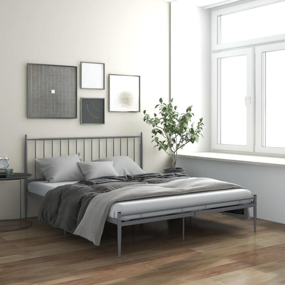 vidaXL Bed Frame Grey Metal 200x200 cm Bedroom Furniture Bed Base Bedstead