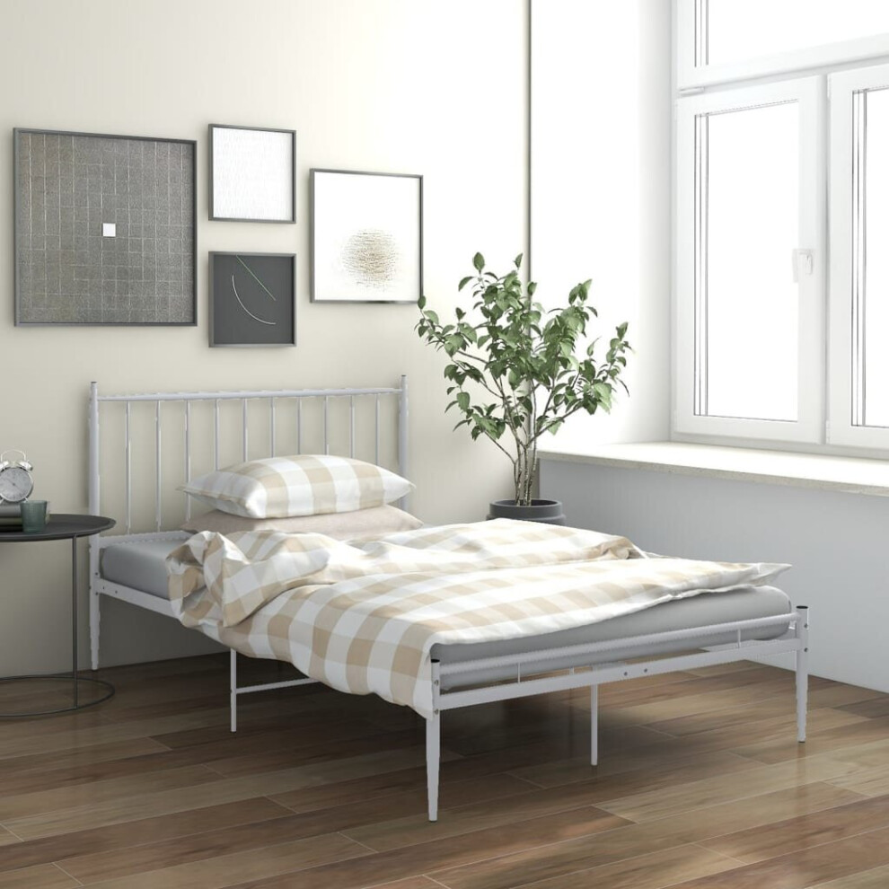 vidaXL Bed Frame White Metal 120x200 cm Bedroom Furniture Bed Base Bedstead