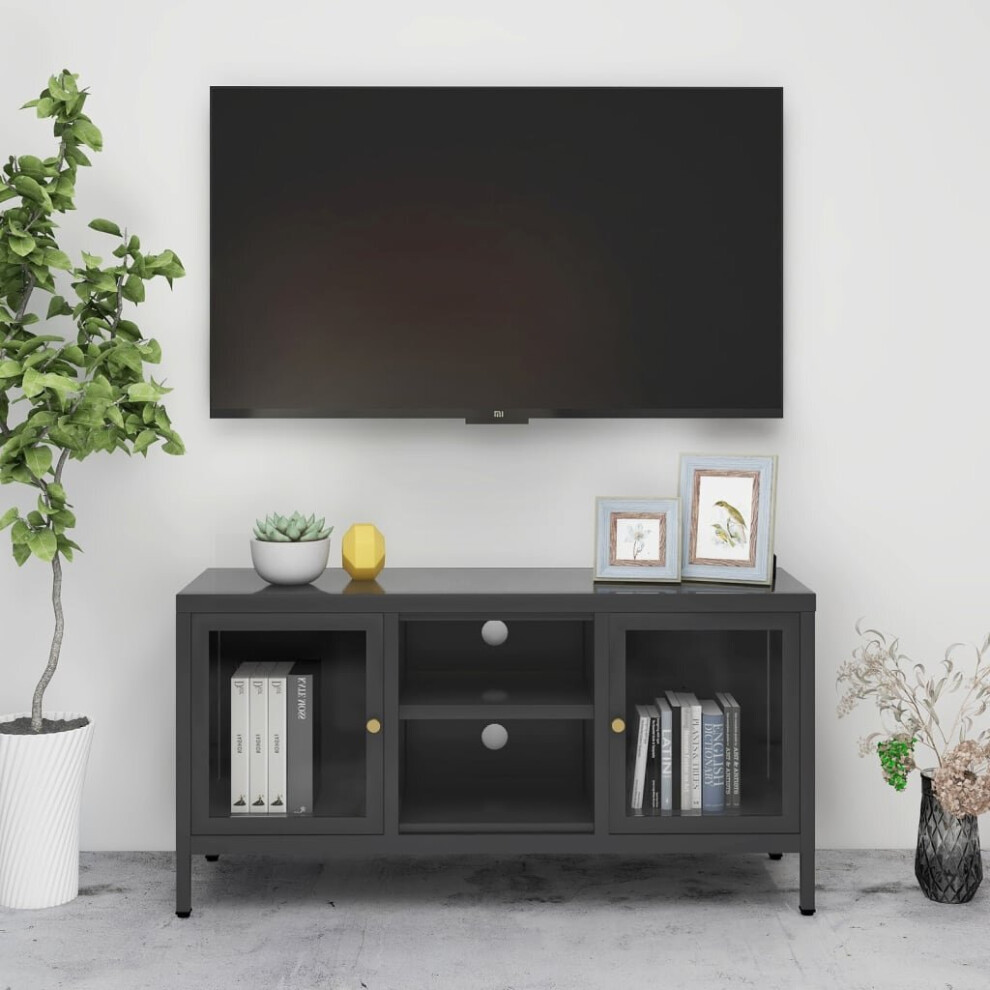 Vidaxl Tv Cabinet Anthracite Steel And Glass Stereo Cabinet Tv Stand Lowboard