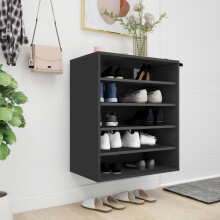 vidaXL Shoe Cabinet Black Engineered Wood Household Shoe Storage Shelf Rack