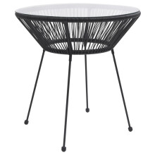 vidaXL Garden Dining Table Black Ø70x74 cm Rattan and Glass Outdoor Table