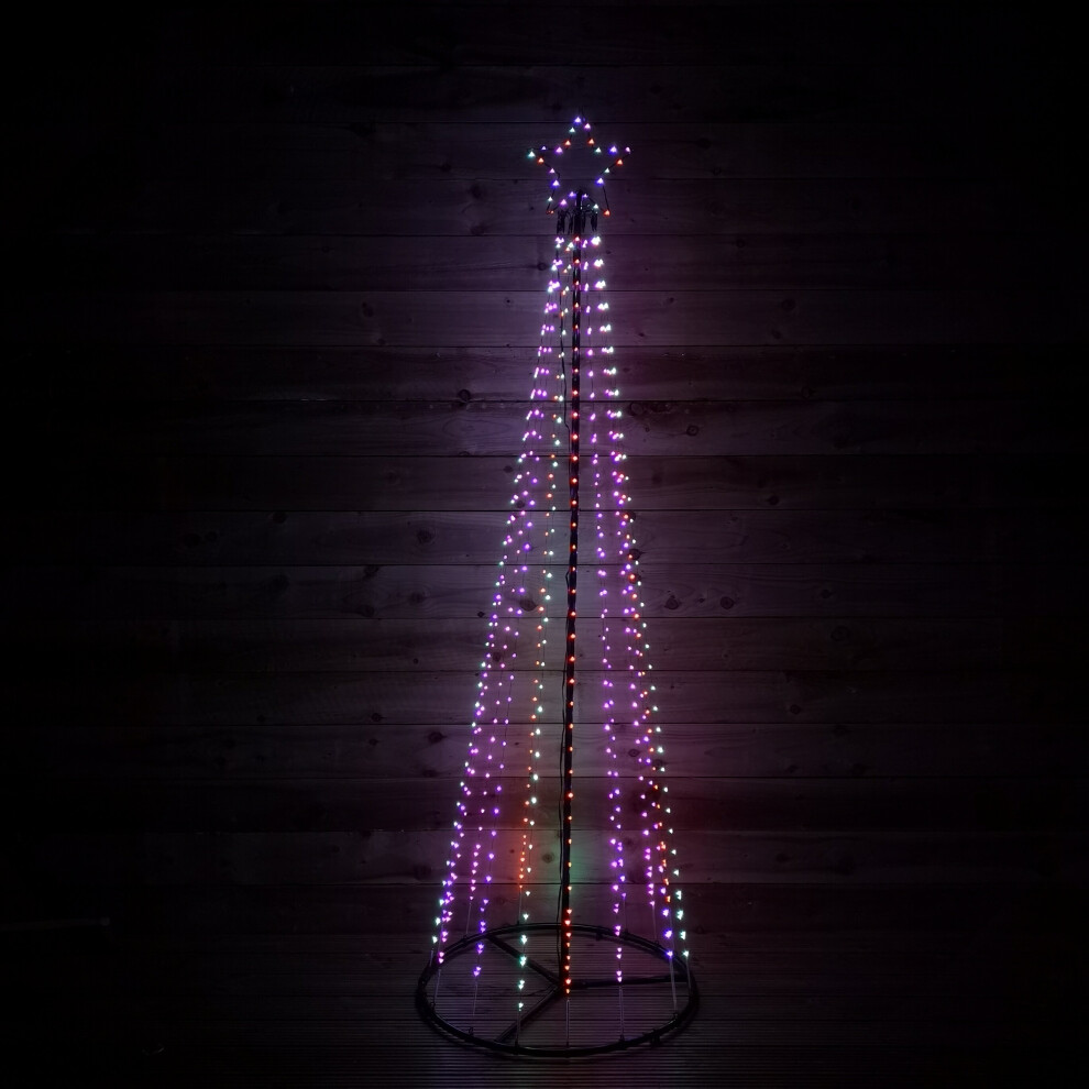 7ft (2.1m) Premier Christmas Outdoor Black Pin Wire LED Pyramid Maypole Tree in Rainbow