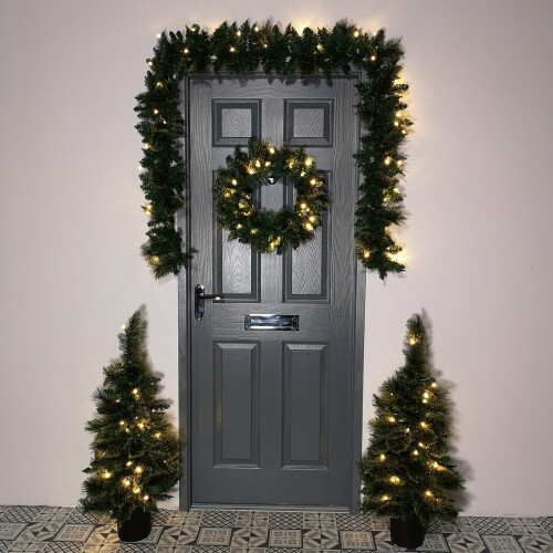 Set of 4 Premier Pre Lit Christmas Door Decoration Kit PVC/ Cashmere