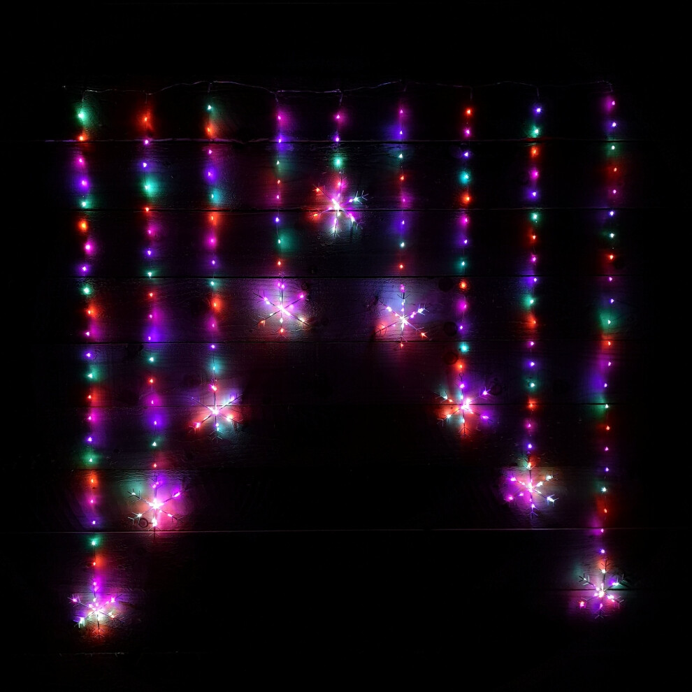 Premier 1.2M Christmas Static Snowflake Led Pin Wire V Curtain Lights In Rainbow Silver