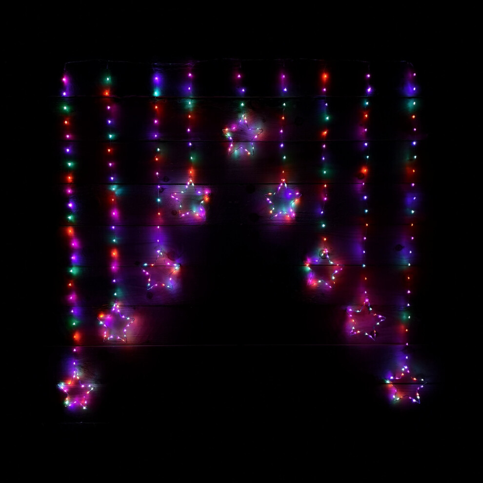 1.2m Premier Christmas Static Star LED Silver Pin Wire V Curtain Lights in Rainbow