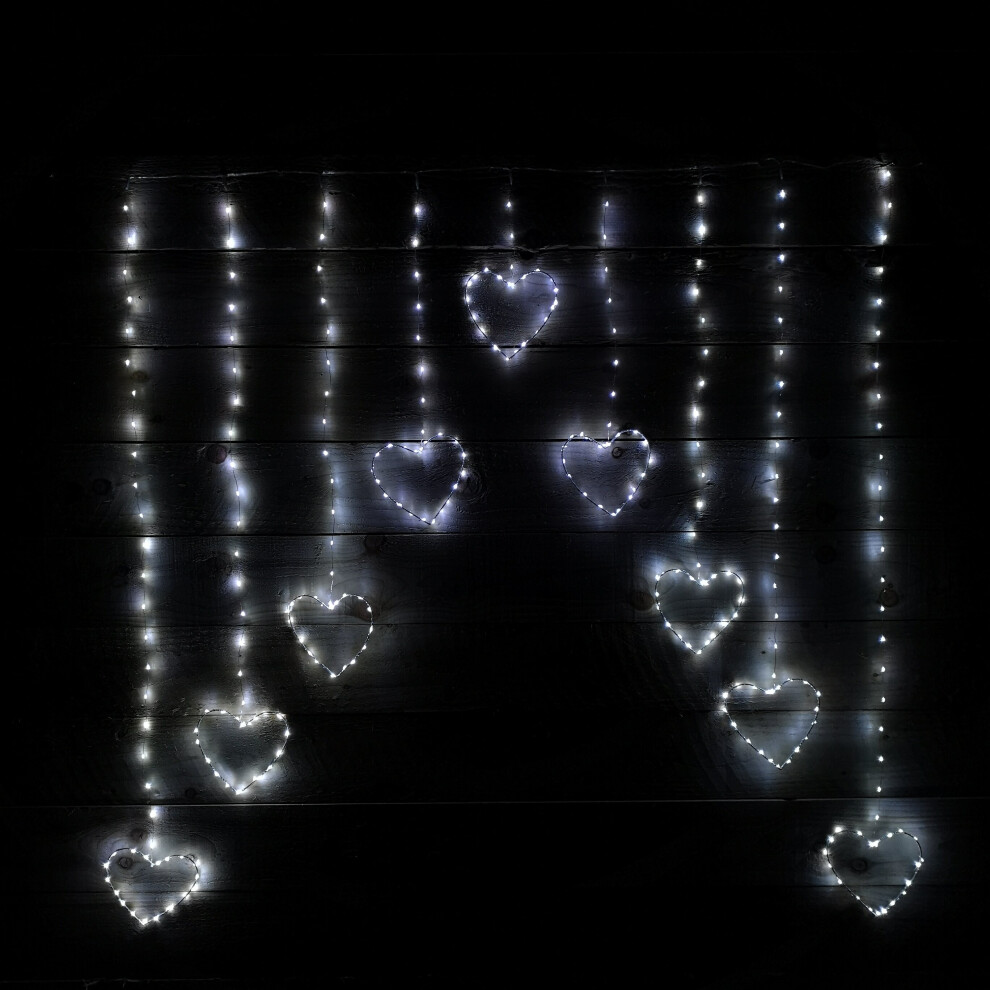 Premier 1.2M Christmas Static Heart Led Pin Wire V Curtain Lights In Silver/White