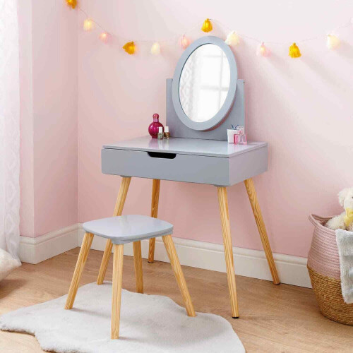 Enid vanity set with deals stool and mirror