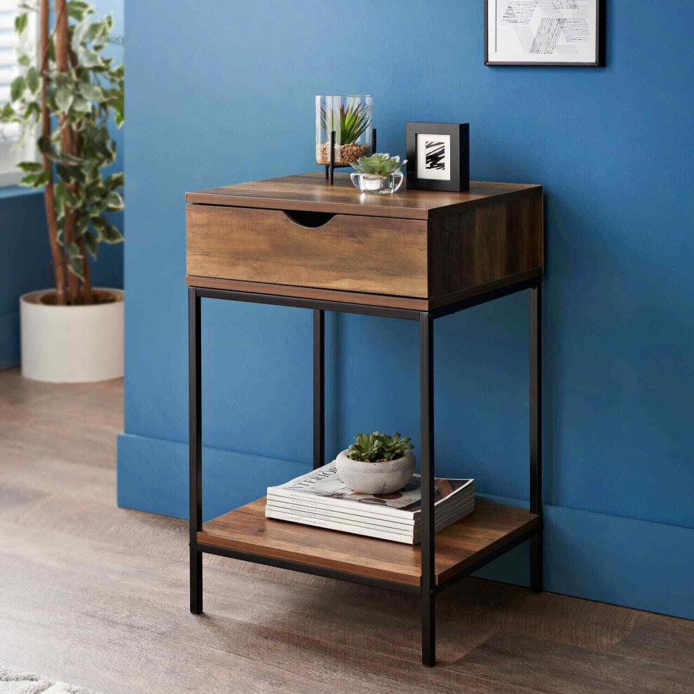 NEW 1 Drawer Console Table Black Metal Frame & Wooden Drawer and Shelf Furniture