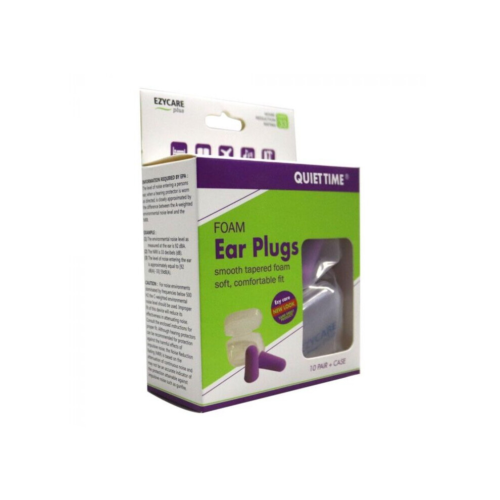 Ezycare Quiet Time Foam Ear Plugs - Noise Reduction, 10 Pairs, 10800 4906999909248