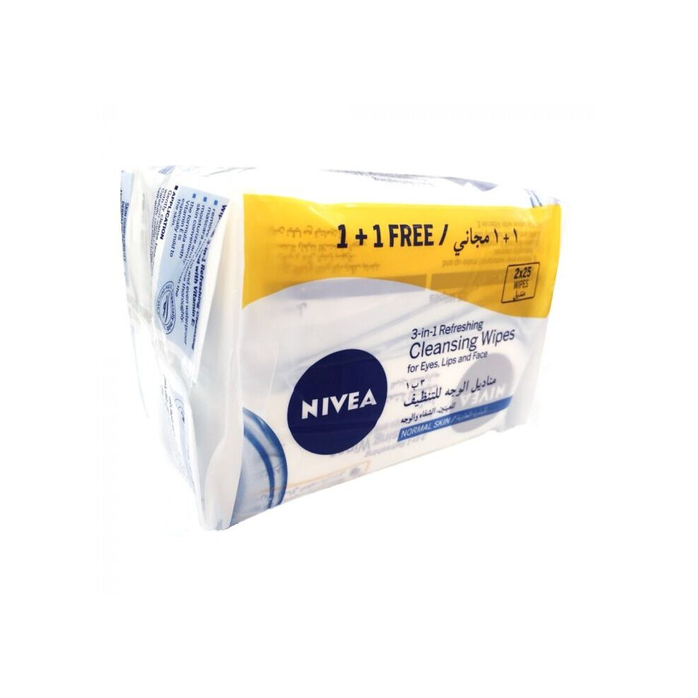 Nivea Normal Facial Wipes 25's 1+1 PROMO